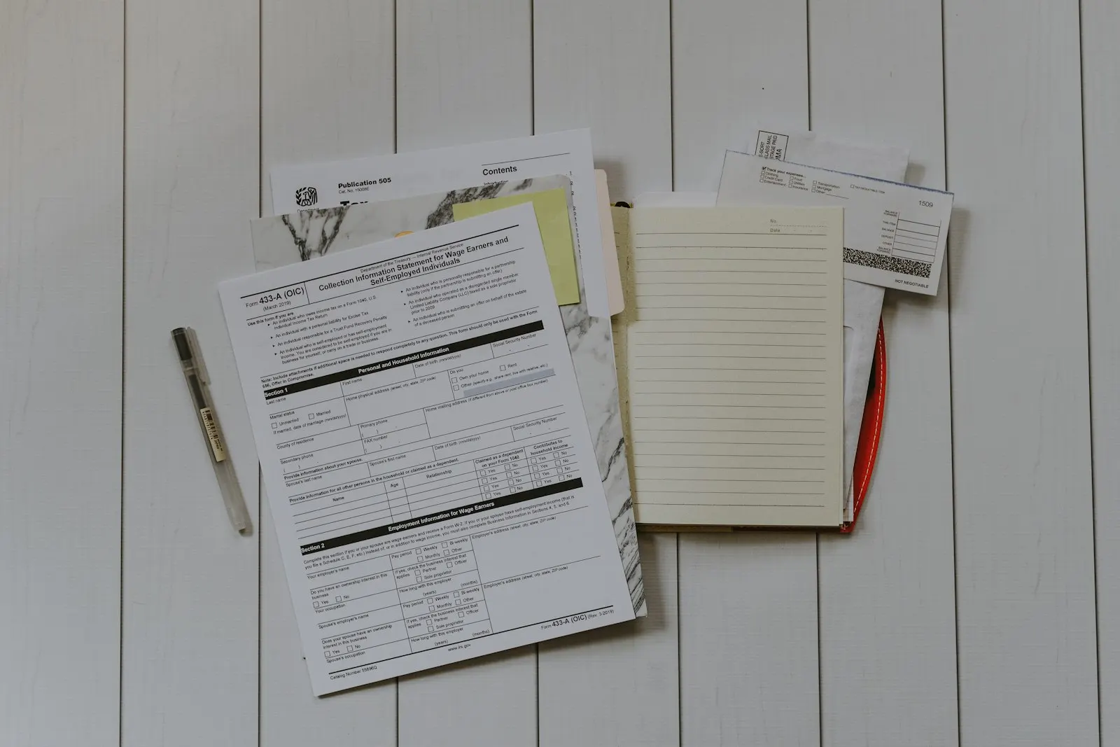 Forms and paperwork on a desk