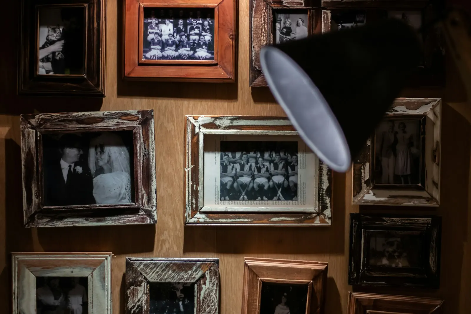 Framed family photos on a wall